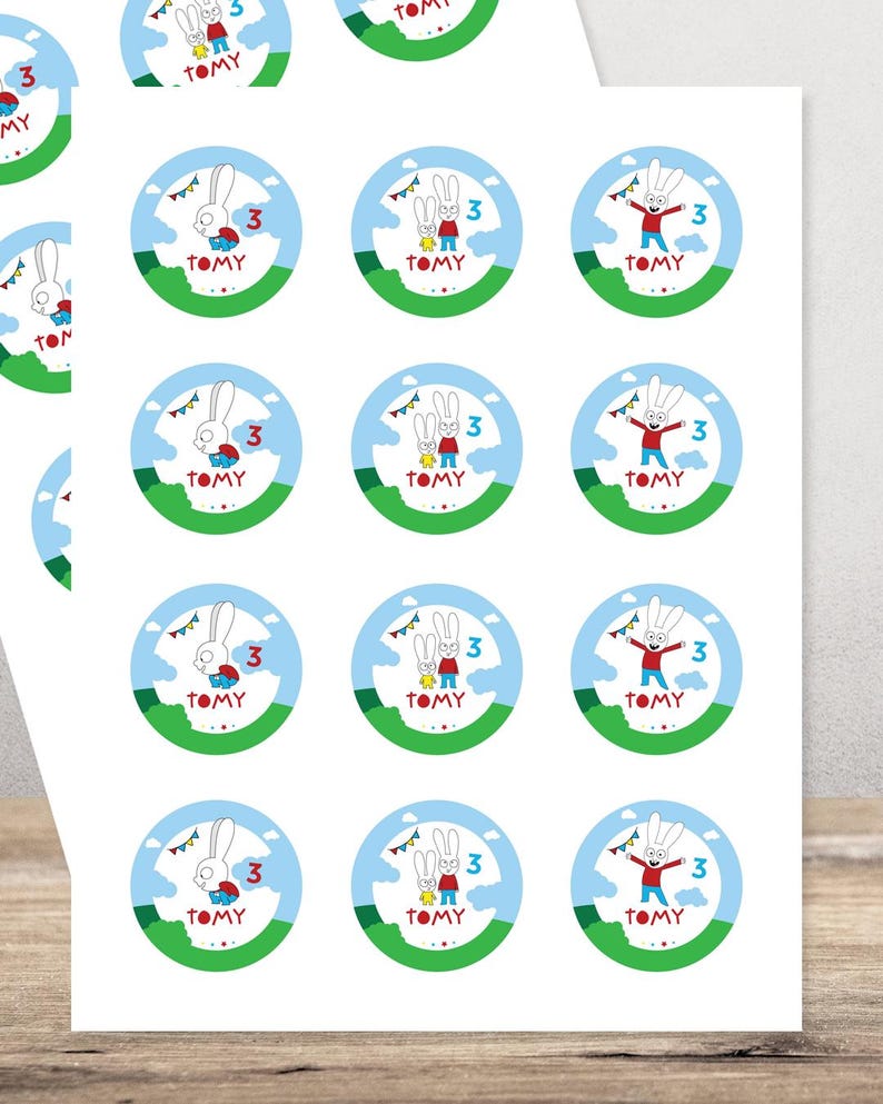 Cupcake topper, Simon the Rabbit, editable text Canva Tukit image 5