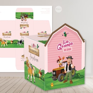 Caja cubo imprimible animales de la granja de zenon rosa celeste tukit