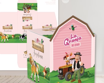 Printable cube box Zenon's farm animals pink light blue tukit