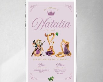 Rapunzel invitation, editable text in Canva, princess invitations, Tukit