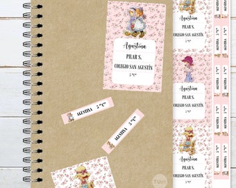 Etiquetas escolares imprimibles sarah kay flores rosas cuadernos carpetas tukit