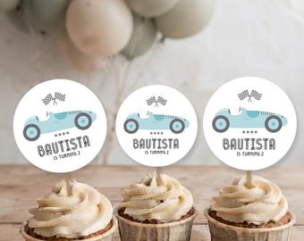 Cupcake topper, retro car, editable text canva tukit