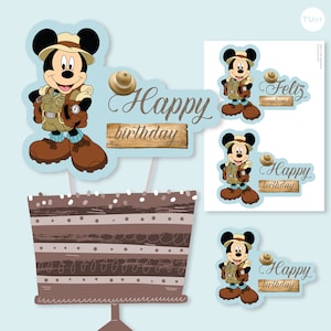 Cake topper printable cake decoration mickey safari tukit