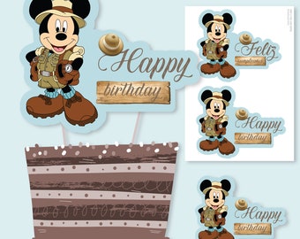 Cake topper adorno torta imprimible mickey safari tukit