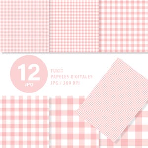 Papeles digitales vichy rosa gris, estampa cuadriculada, imágenes jpg 300 dpi Tukit