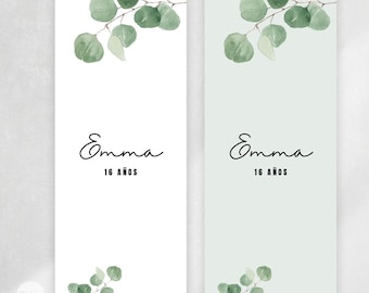 Eucalyptus bookmark, printable bookmark, editable text on Canva, eucalyptus leaves, Tukit