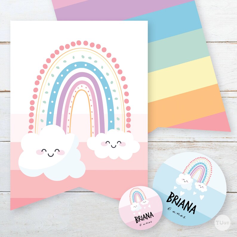 Kit imprimible arcoiris nubes rainbow party bundle candy bar Etsy España