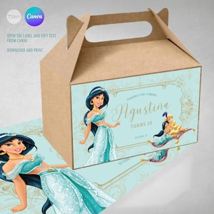 Printable label jasmine, princess label, printable label jasmine, favor box princess, princess birthday tukit