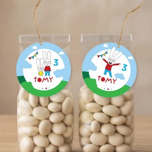 Cupcake topper, Simon the Rabbit, editable text Canva Tukit image 2
