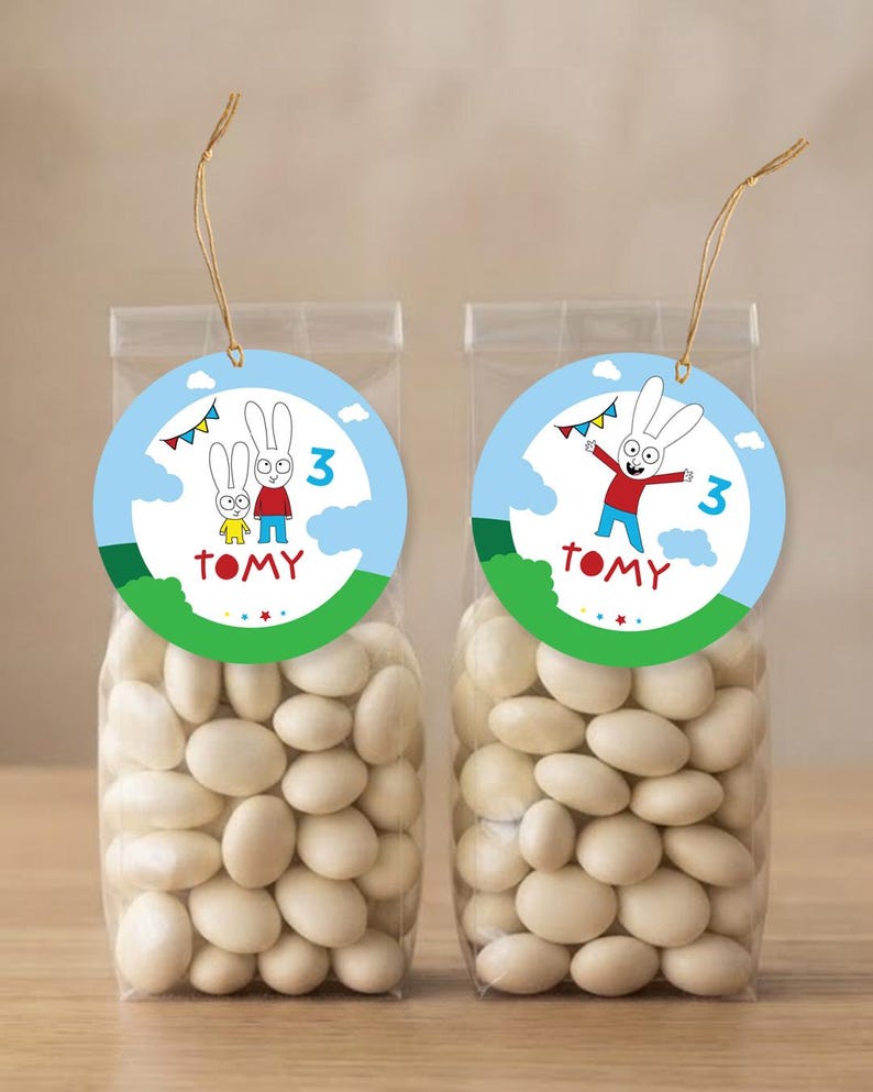 Cupcake topper, Simon the Rabbit, editable text Canva Tukit image 2