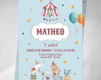 Editable Canva invitation, circus animals, circus party, celestial circus animals, Tukit