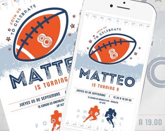 American football invitation, American football sport, editable Canva invitations, Nar Tukit birthday