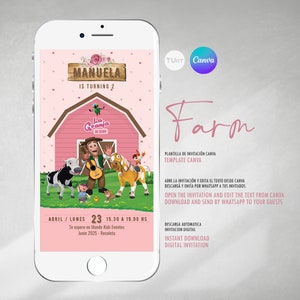 Editable invitation, invitation, Canva invitations, Zenon's Farm, editable birthday invitation, pink Zenon, Tukit Farm image 2