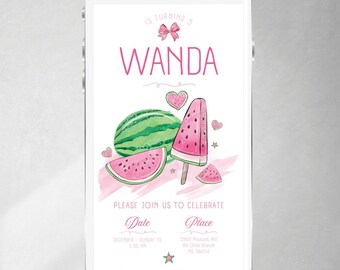 Watermelon invitation, editable text in Canva, watermelon invitations, watermelon kit