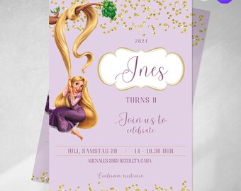 Editable Rapunzel invitation, princess invitation, birthday invitations, princess rapunzel tukit