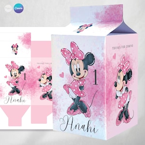 Caixa de leite, caixa de leite imprimível da minnie, minnie aquarela, tela de texto editável, tukit