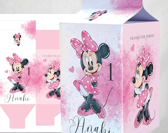 Melkpak, printbaar Minnie Mouse melkpak, Minnie Mouse in aquarel, bewerkbare tekst in Canva, Tukit