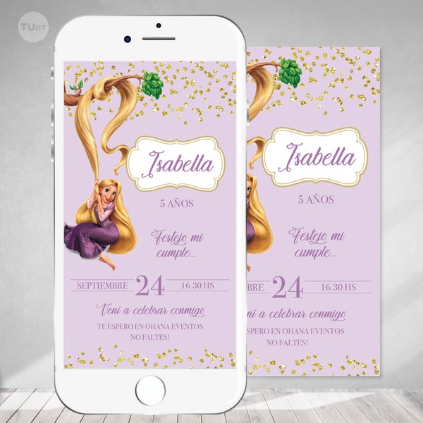 Digital Birthday invitation, invites princess rapunzel invitation, digital invite, printable invitations, party invitation