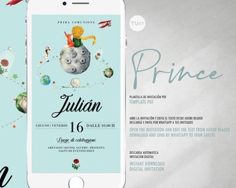 Invitation anniversaire numérique, le petit prince, invitation, invitation numérique, le petit prince planète tukit