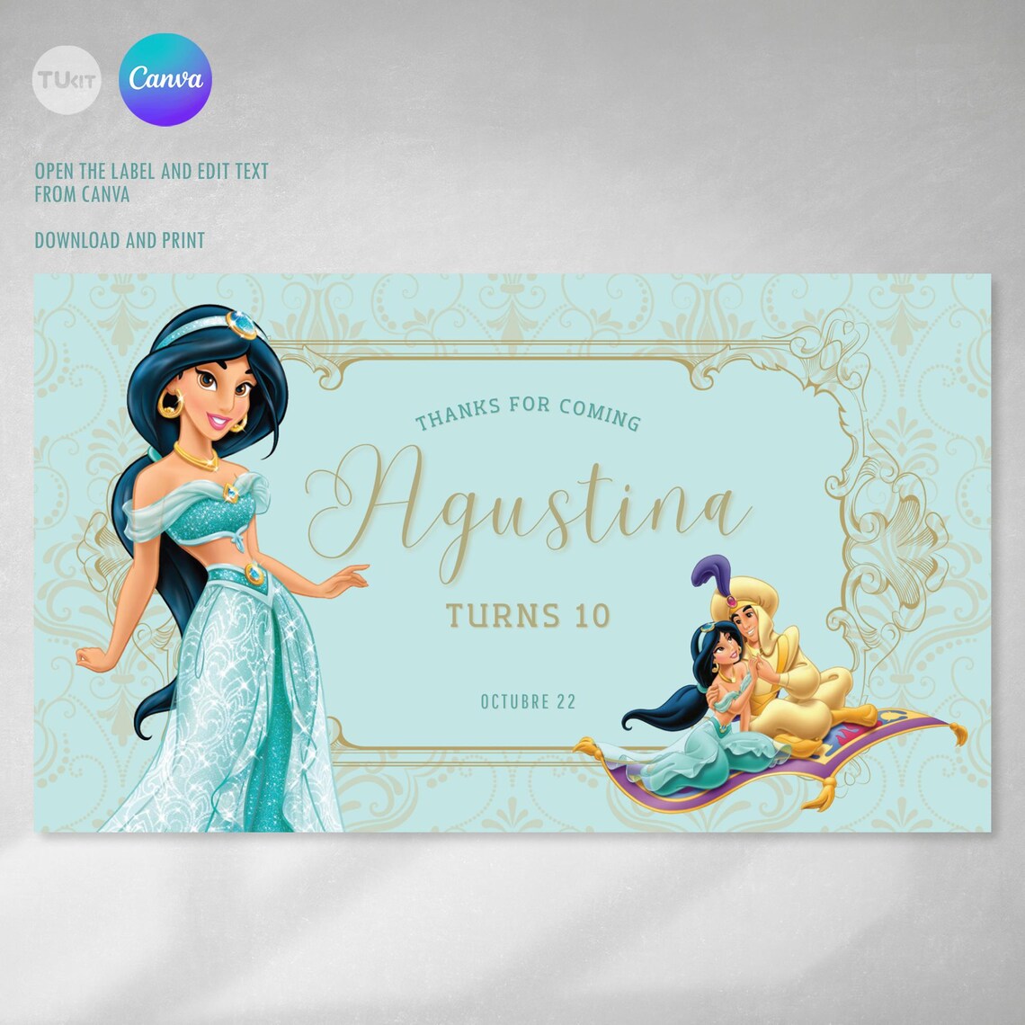 Princess's Label Printable Label Jasmine, Princess Label, Printable Label Jasmine, Favor ...