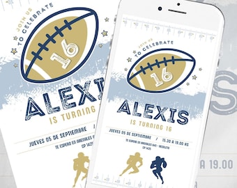 American football invitation, American football sport, editable Canva invitations, Dor Tukit birthday