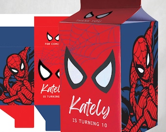 Printbare melkdoos, Spiderman melkdoos, melkpak, Spiderman, Canva-sjabloon