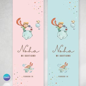 Marca página principito, printable bookmark, texto editable canva, little prince, fondo color tukit