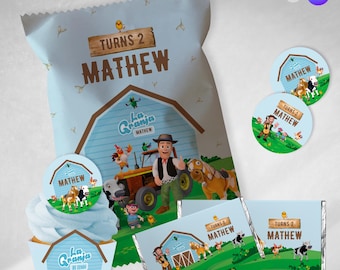 Canva-sjabloon, feestbundel, afdrukbare feestbundel, frietzak, boerderijdieren, zenon celeste