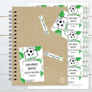 Etiquetas escolares imprimibles futbol verde tukit