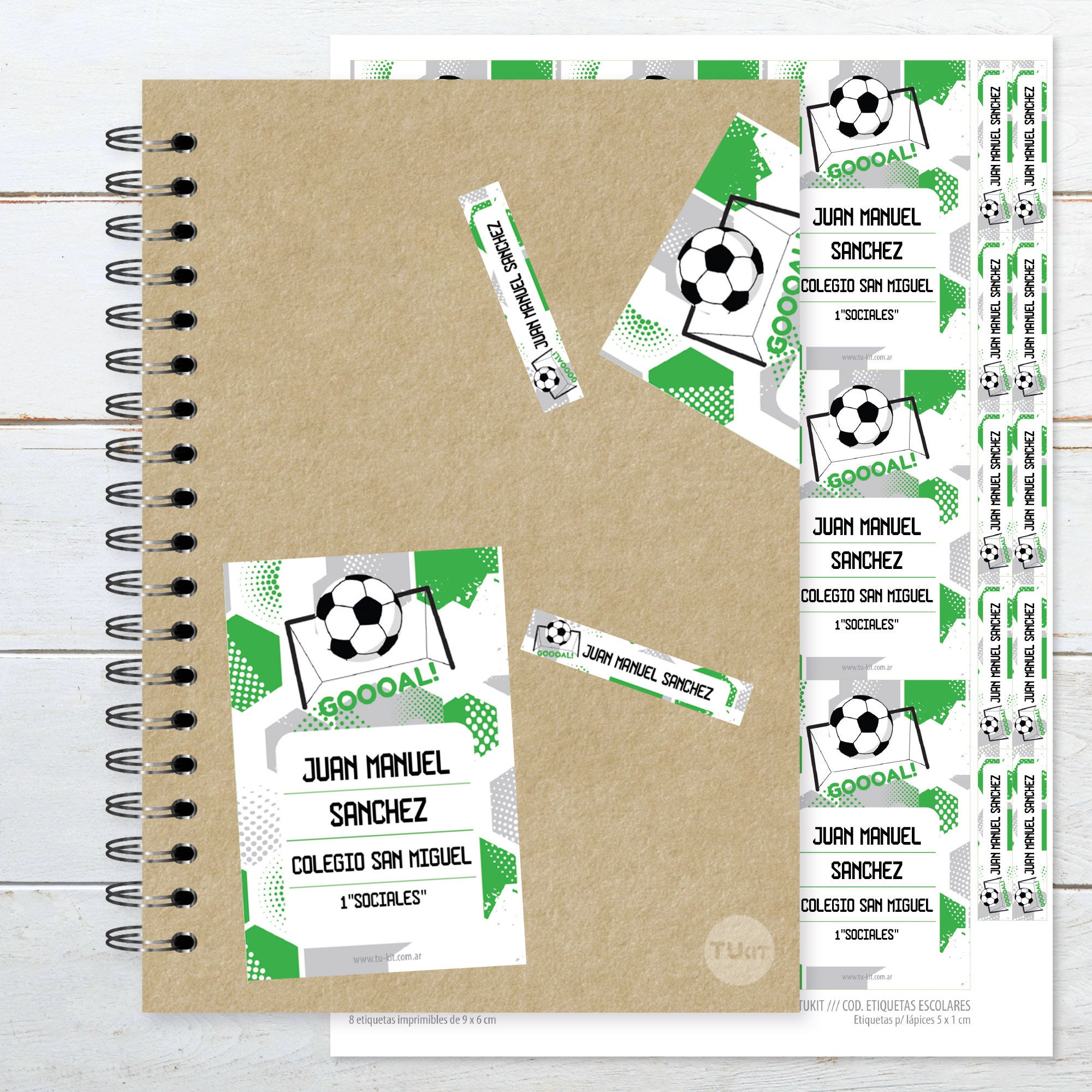 Etiquetas escolares imprimibles futbol verde tukit - Etsy México