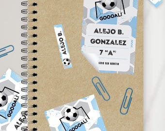 Printable school labels, light blue soccer, Tukit