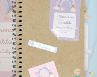 Printable watercolor rainbow school labels tukit