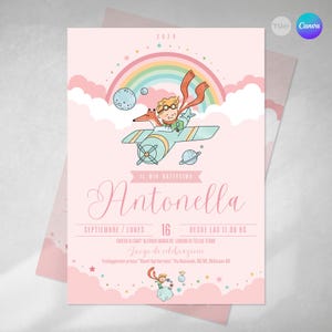 Editable little prince invitation, pink little prince invitation, pink birthday invitations, the little prince, editable canva text