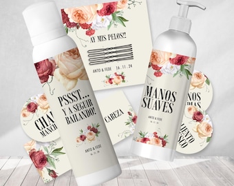 Printable bathroom kit with watercolor flowers on a beige background (tukit)