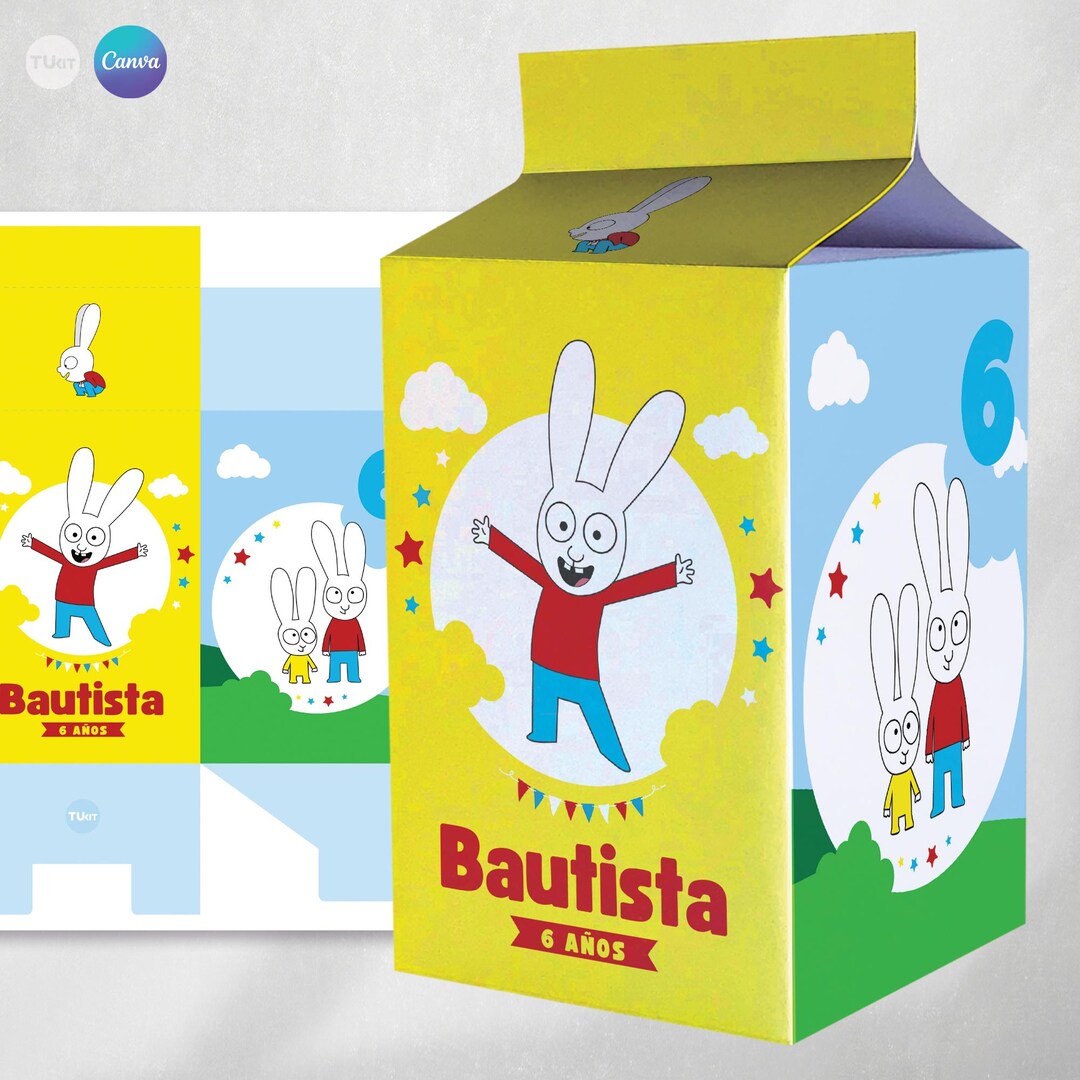 Milk Box, Printable Milk Box Rabbit, Simon Rabbit, Editable Text Canva ...