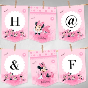 Minnie ABC banner, printable Minnie pennants, watercolor Minnie pennant, Minnie birthday party, alphabet