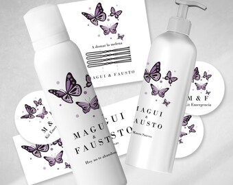 Printable bathroom kit SOS emergency basket purple butterflies tukit