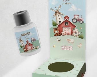 Afdrukbare diffuserhouder, boerderijdieren, souvenirdoos met boerderijdieren, bewerkbare tekstcanva tukit