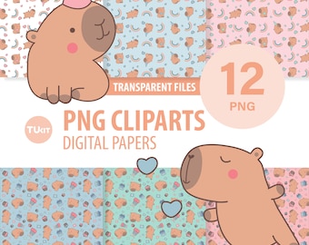 Capybara printable digital papers, png files, digital paper jpg, png carpincho tukit