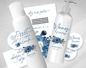 Printable bathroom kit with watercolor blue flowers (tukit)