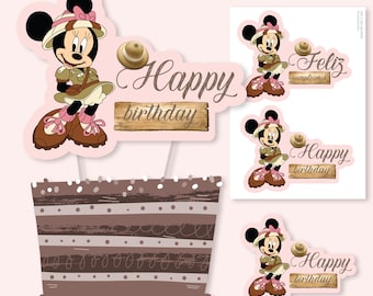 Cake topper printable cake decoration minnie safari tukit