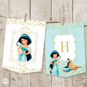 Printable pennant banner princess jasmine birthday