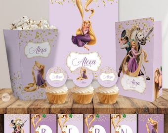 Kit stampabile Rapunzel Principesse principessa modificabile barretta di cioccolato stampabile pdf modificabile
