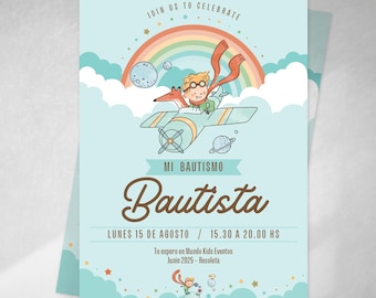 Invitation Le Petit Prince modifiable, Invitations avec texte modifiable avec Canva, Arc-en-ciel Le Petit Prince, Arc-en-ciel aigue-marine