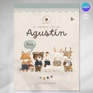 Poster imprimible animales, cartel animalitos 18x24 inches, cartel de bienvenida, personalizable canva, bosque acuarela tukit
