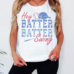 Hey Batter Batter Swing Baseball Comfort Colors Tank Top, Softball Mom Tank Top, Cute Baseball Tank Top, Softball Tank Top