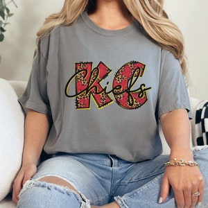 Kansas City Chiefs Leopard Print Shirt, Womens Kansas City Chiefs Comfort Colors Shirt, KC Chiefs Comfort Colors Animal Print Tshirt Ladies