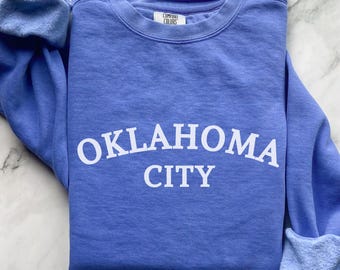 Oklahoma City Comfort Colors Sweatshirt | OKC Arch Vintage Crewneck | Local Basketball Fan Sweatshirt | Game Day Oklahoma Shirt | CC1566