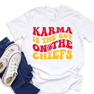 Youth Karma is the guy on the chiefs tshirt kids KC Chiefs T-shirt TK Travis Kelce Tee Swift Red Kingdom T Swift Shirt Swiftie Swift Merch