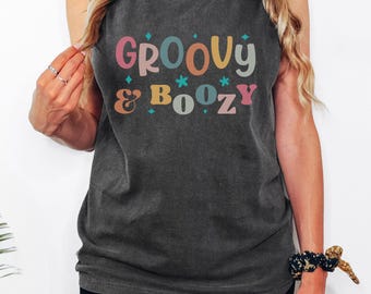 Camiseta sin mangas vintage con colores cómodos, alegres y alcohólicos, estilo retro unisex de los años 70, ideal para vacaciones en la playa, para verano, ropa hippie para festivales.